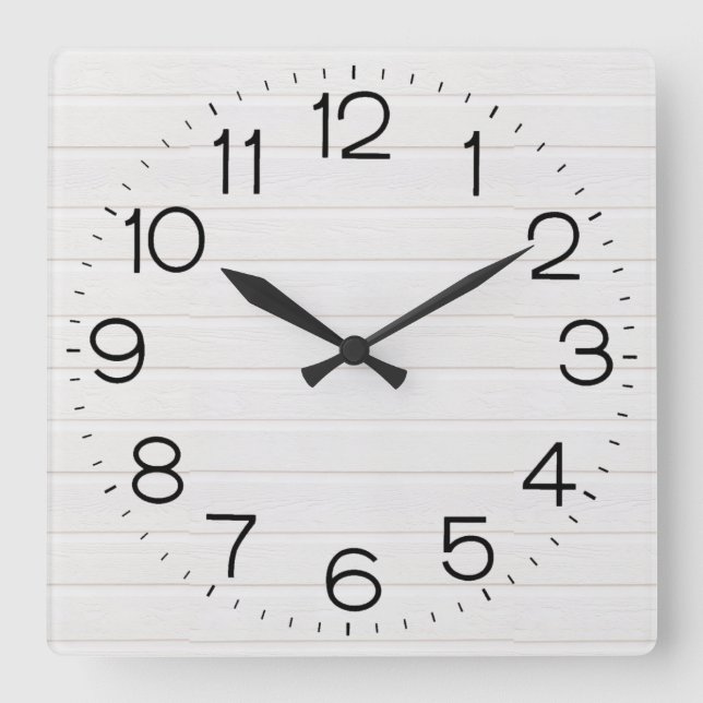 Reloj de pared cuadrado de madera blanca (Anverso)