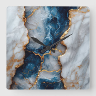 Reloj de pared cuadrado de mármol azul y dorado 