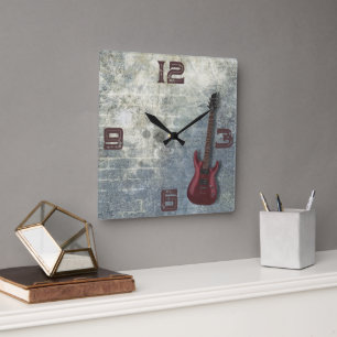 Reloj de pared cuadrado de música de guitarra Grun