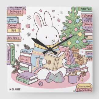 Reloj de pared cuadrado de Navidad pastel conejito