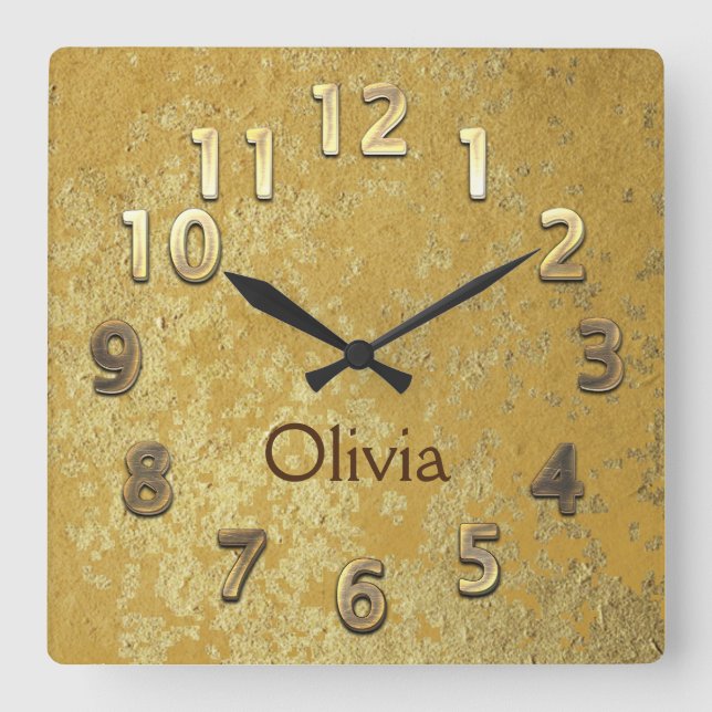 Reloj de pared cuadrado de Personalizable de oro d (Anverso)