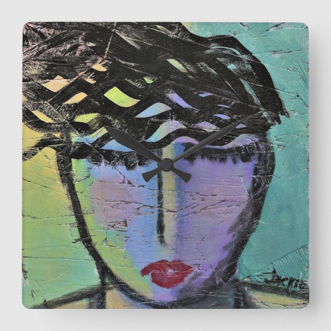 Reloj de pared cuadrado de pintura abstracta origi (Anverso)