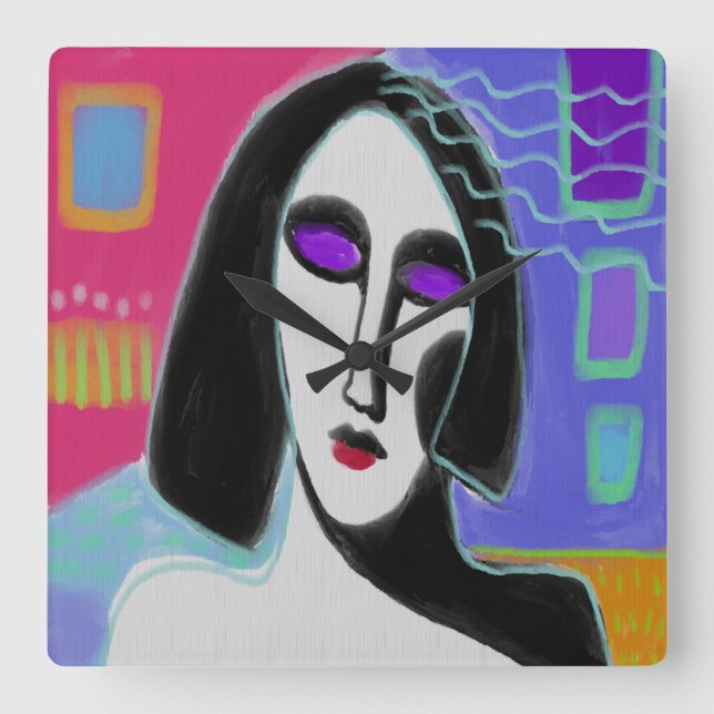 Reloj de pared cuadrado de pintura abstracta origi (Anverso)