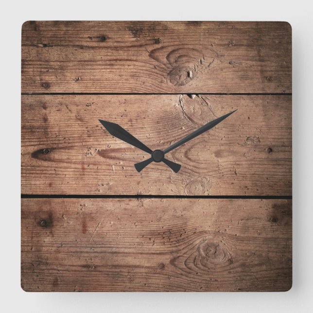 Reloj de pared cuadrado de planchas de madera oscu (Anverso)