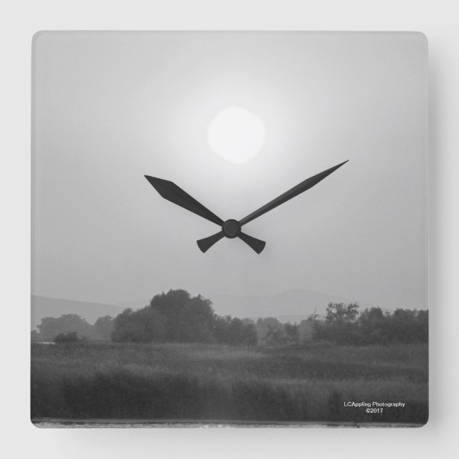 Reloj de pared cuadrado de puesta de sol en blanco (Anverso)