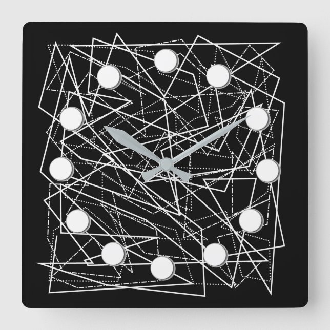 Reloj de pared cuadrado de resumen blanco y negro  (Anverso)