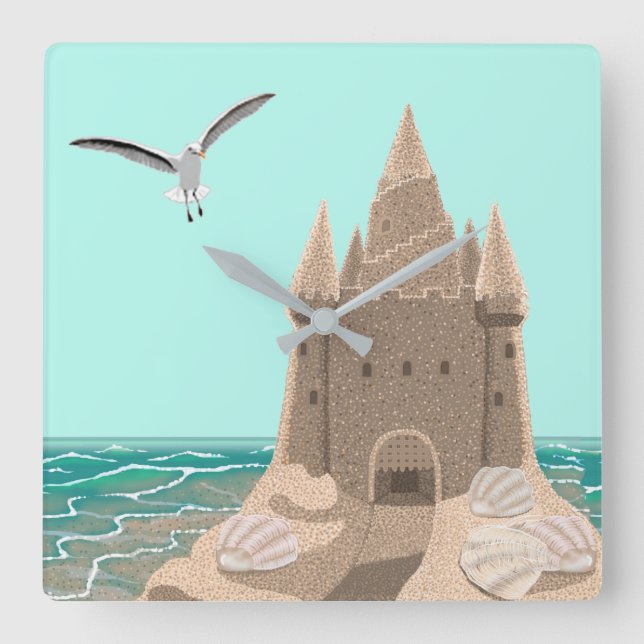 Reloj de pared cuadrado de Sandcastle Seagull (Anverso)