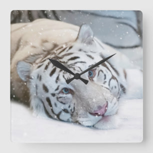 Reloj de pared cuadrado de Tigre Blanco