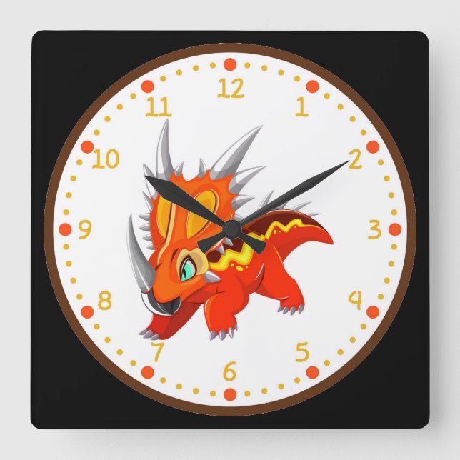 Reloj de pared cuadrado de triceratops dinosaurios (Anverso)