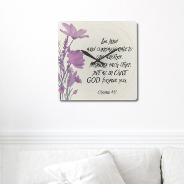 Reloj de pared cuadrado de verso de la Biblia flor (Subido por el creador)