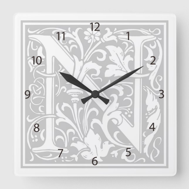 Reloj de pared cuadrado de William Morris Alphabet (Anverso)