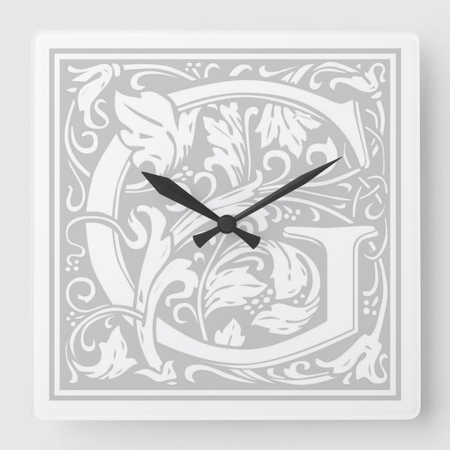 Reloj de pared cuadrado de William Morris Alphabet (Anverso)