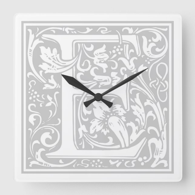 Reloj de pared cuadrado de William Morris Alphabet (Anverso)