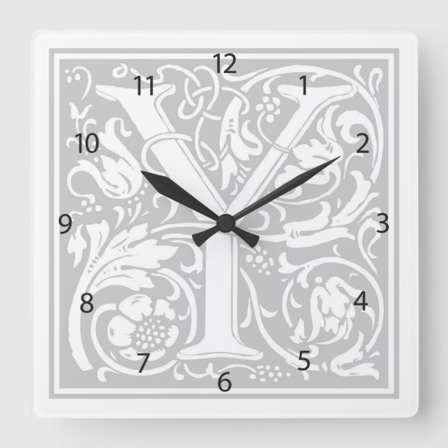 Reloj de pared cuadrado de William Morris Alphabet (Anverso)