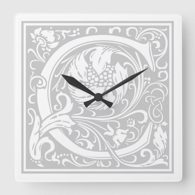 Reloj de pared cuadrado de William Morris Alphabet (Anverso)