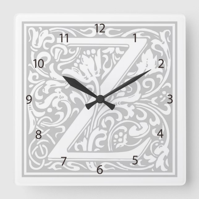 Reloj de pared cuadrado de William Morris Alphabet (Anverso)