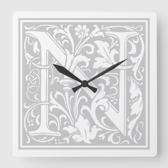 Reloj de pared cuadrado de William Morris Alphabet (Anverso)