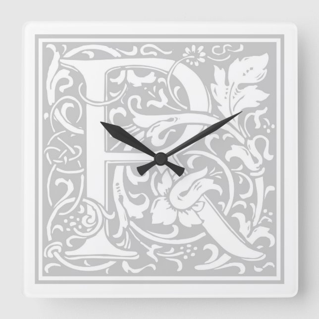 Reloj de pared cuadrado de William Morris Alphabet (Anverso)