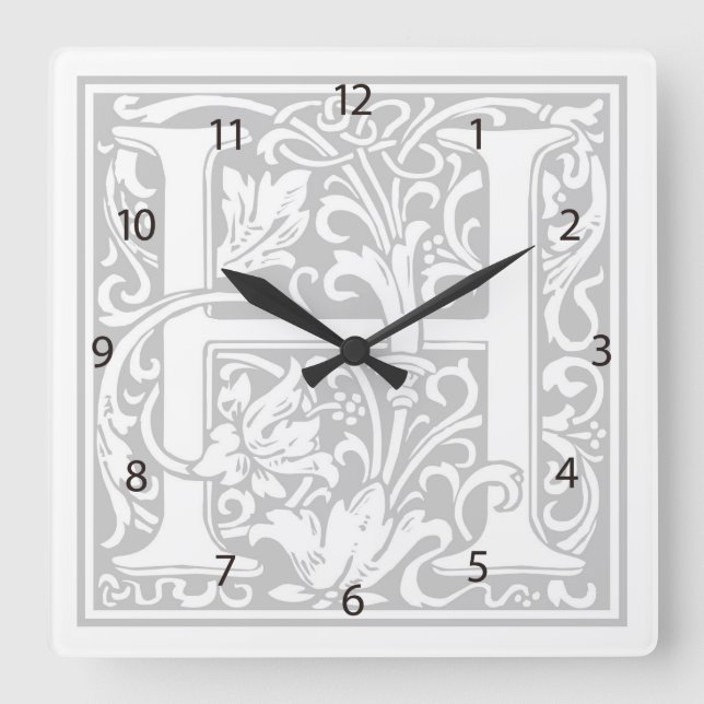 Reloj de pared cuadrado de William Morris Alphabet (Anverso)