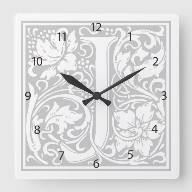 Reloj de pared cuadrado de William Morris Alphabet (Anverso)