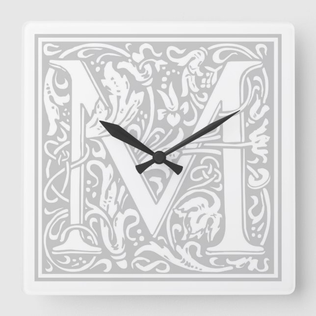 Reloj de pared cuadrado de William Morris Alphabet (Anverso)