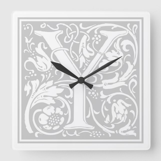 Reloj de pared cuadrado de William Morris Alphabet (Anverso)