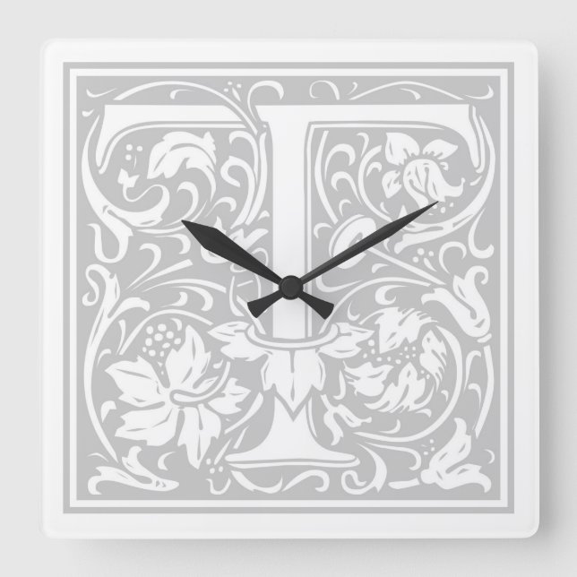 Reloj de pared cuadrado de William Morris Alphabet (Anverso)
