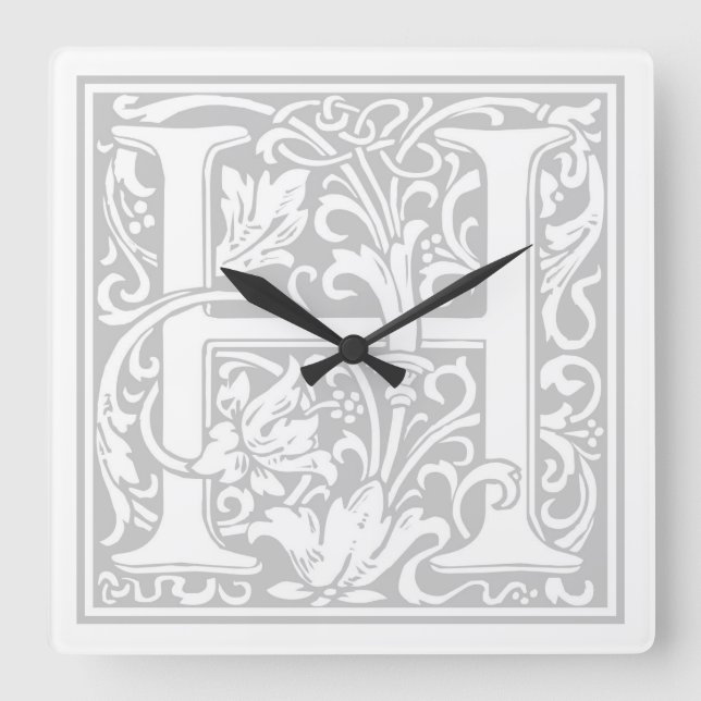 Reloj de pared cuadrado de William Morris Alphabet (Anverso)