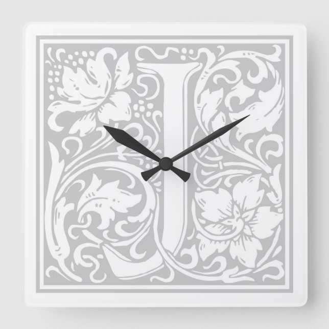 Reloj de pared cuadrado de William Morris Alphabet (Anverso)