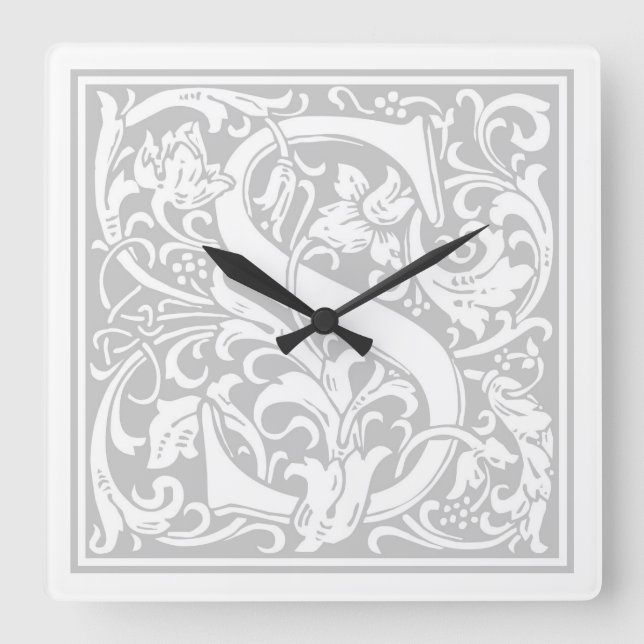 Reloj de pared cuadrado de William Morris Alphabet (Anverso)