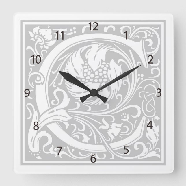 Reloj de pared cuadrado de William Morris Alphabet (Anverso)