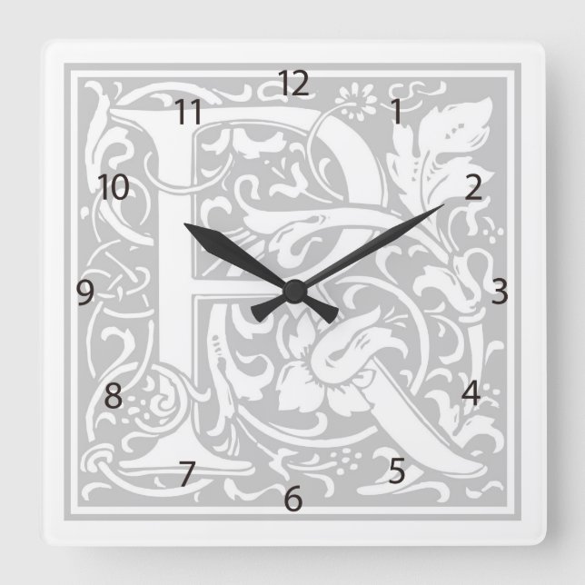 Reloj de pared cuadrado de William Morris Alphabet (Anverso)