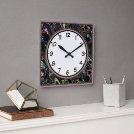 Reloj de pared cuadrado deco con remolinos metálic