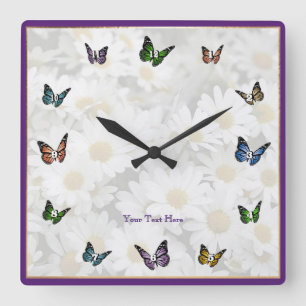 Reloj de pared cuadrado decorativo de la mariposa