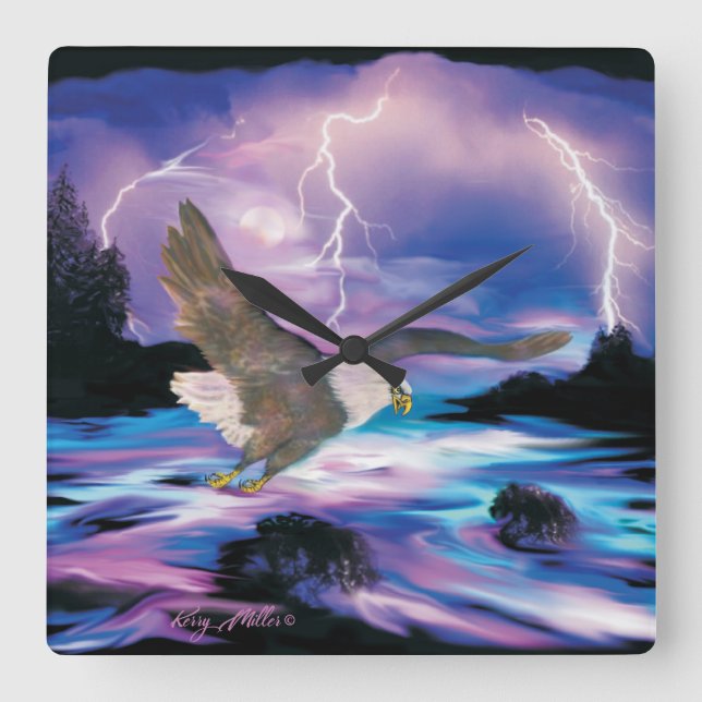 Reloj de pared cuadrado del águila calva (Anverso)