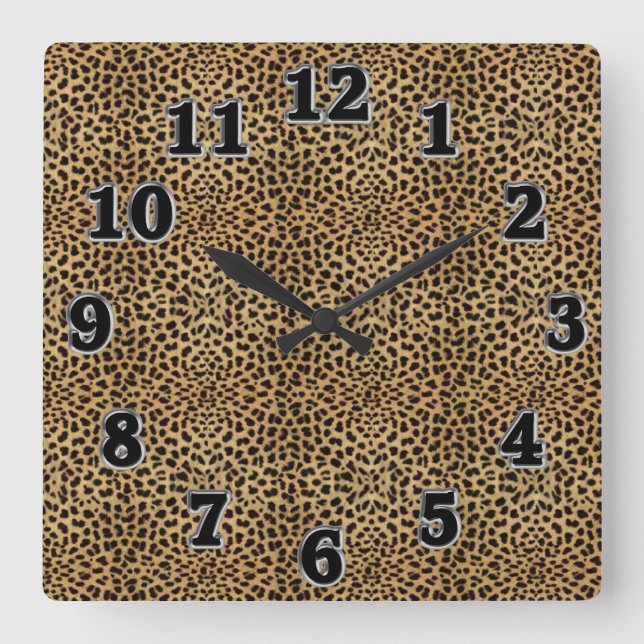 Reloj de pared cuadrado del estampado leopardo (Anverso)