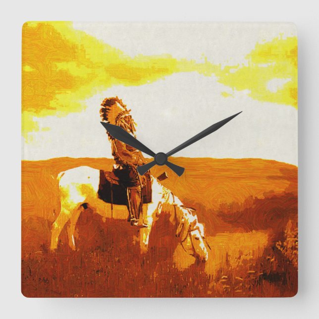 Reloj de pared cuadrado del guerrero Cheyenne vint (Anverso)