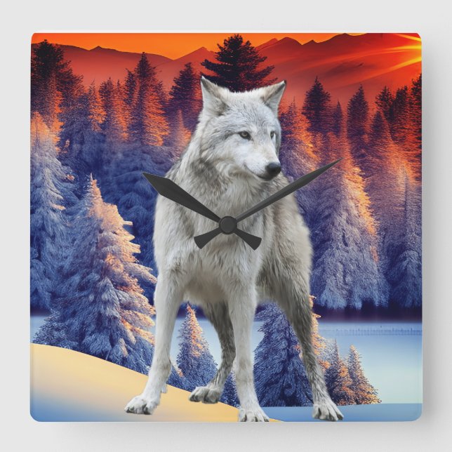 Reloj de pared cuadrado del tema del amanecer del  (Anverso)