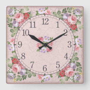 Reloj de pared cuadrado - diseño floral