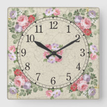 Reloj de pared cuadrado - diseño floral