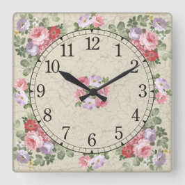 Reloj de pared cuadrado - diseño floral