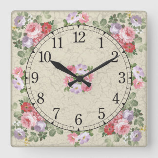 Reloj de pared cuadrado - diseño floral