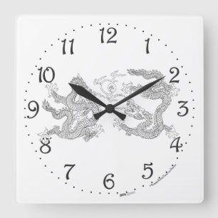 Reloj de pared cuadrado Doble Dragón Chino
