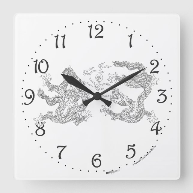 Reloj de pared cuadrado Doble Dragón Chino (Anverso)