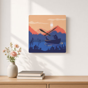 Reloj de pared cuadrado Escena de pesca al atardec