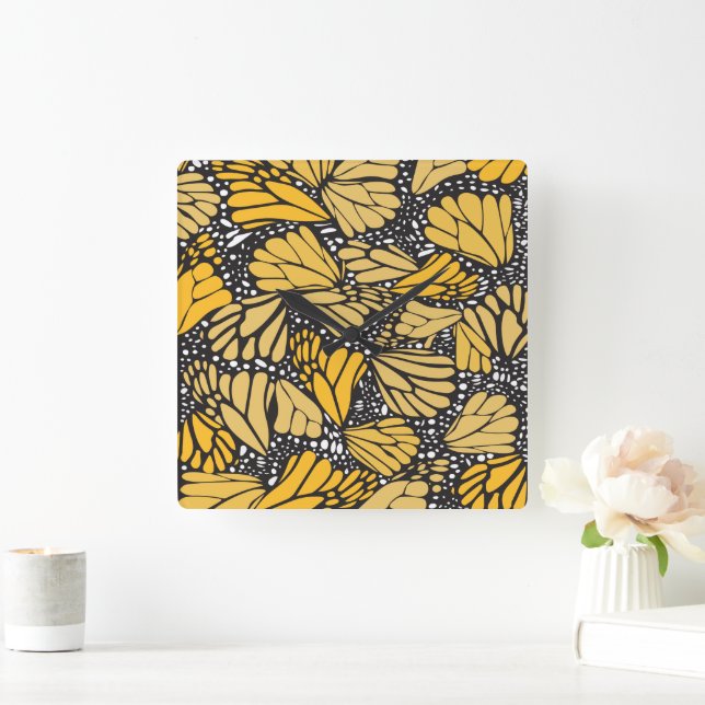 Reloj de pared cuadrado estampado mariposa monarca (Hogar)