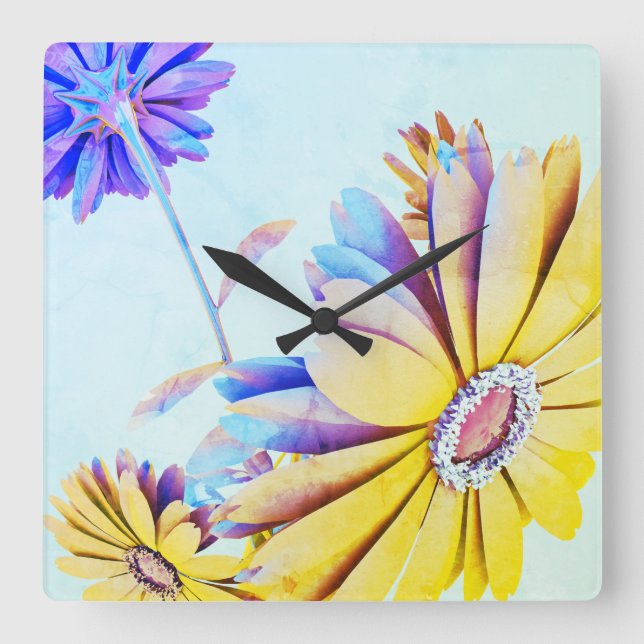 Reloj de pared cuadrado floral (Anverso)