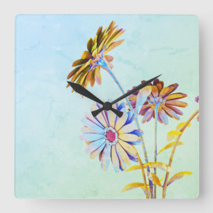 Reloj de pared cuadrado floral