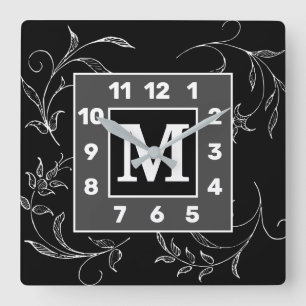 Reloj de pared cuadrado floral de GS monogramado