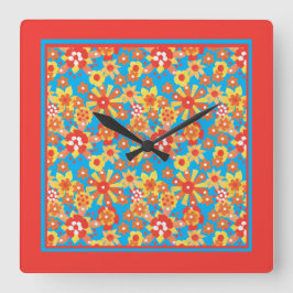 Reloj de pared cuadrado, flores Naranjas adormecid